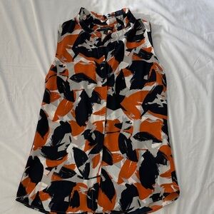 Banana Republic Sleeveless Button-Down Top in Orange, Navy & White
